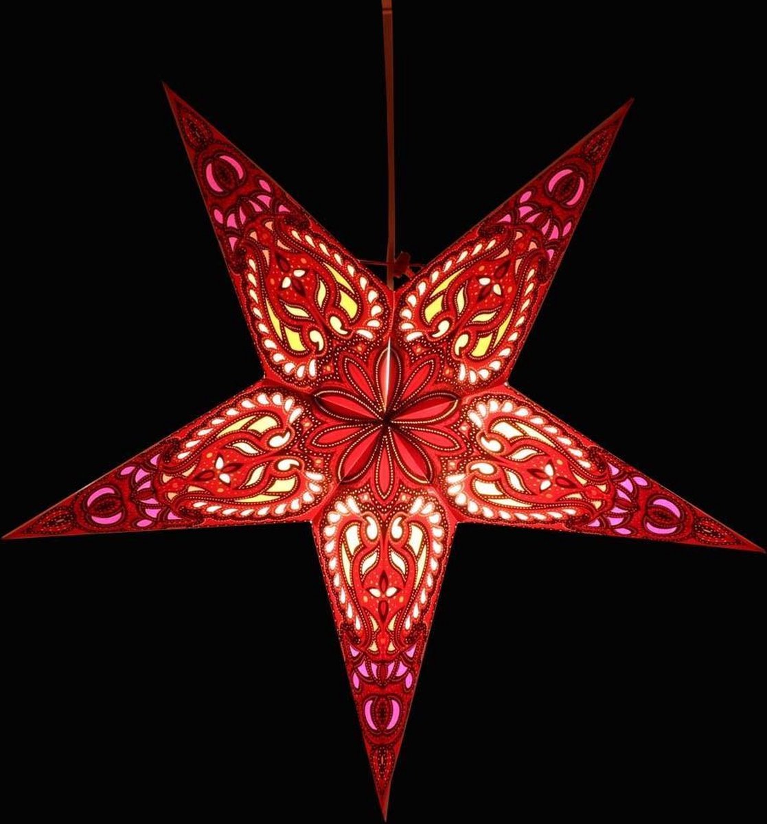 Kerstster papier met verlichting - 60 cm diameter, 24 cm diep - Kerst ster voor binnen - Ganesha Rood - FSC papier - Incl. 3 m. snoer met stekker, schakelaar en E14-fitting - Kerst Raam decoratie - Kerstversiering - Kerstverlichting – foto 3