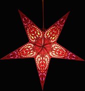 Kerstster papier met verlichting - 60 cm diameter, 24 cm diep - Kerst ster voor binnen - Ganesha Rood - FSC papier - Incl. 3 m. snoer met stekker, schakelaar en E14-fitting - Kerst Raam decoratie - Kerstversiering - Kerstverlichting