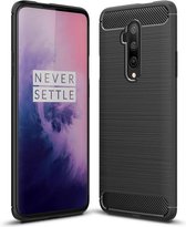 OnePlus 7T Pro hoesje, gel case geborsteld metaal en carbonlook, zwart | GSM Hoesje / Telefoonhoesje Geschikt Voor: OnePlus 7T Pro