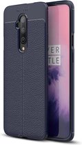 OnePlus 7T Pro hoesje, gel case lederlook, navy blauw | GSM Hoesje / Telefoonhoesje Geschikt Voor: OnePlus 7T Pro