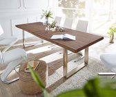 Massief houten tafel Live-edge acacia bruin 300x100 boven 5,5cm frame smal boomtafel