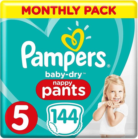 Pampers Baby-Dry Nappy Pants Taille 5-144 Pièces - Boîte mensuelle -  12-17kg | bol.com