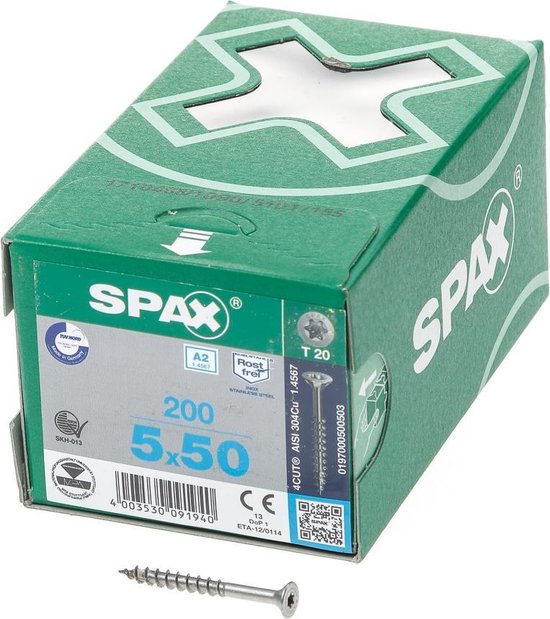 Spax Spaanplaatschroef RVS Torx 5.0 x 50 - 200 stuks - Spax
