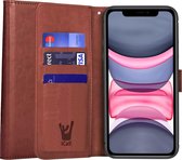 iphone 11 hoesje - iphone 11 case bruin book cover leer wallet - hoesje iphone 11 apple - iphone 11 hoesjes cover hoes