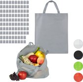 Relaxdays 100x boodschappentas - stoffen tas - effen gekleurd opvouwbaar - 50x40 – grijs