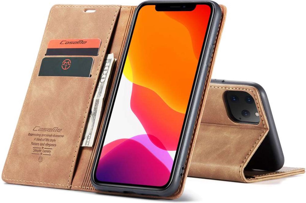 Caseme Slim Retro Wallet kunstleer hoesje voor iPhone 11 Pro Max - bruin