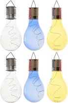 6x Buiten LED wit/blauw/geel peertjes solar verlichting 14 cm - Tuinverlichting - Tuinlampen - Solarlampen op zonne-energie