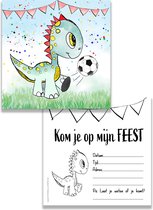 uitnodiging kinderfeest dino - voetbal - dinosaurus - kinderfeest - voetbalfeest - dinofeest - 10 stuks