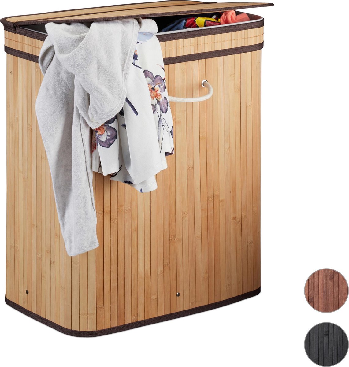 Wasmand - 95 l - 2 vakken - bamboe - wit