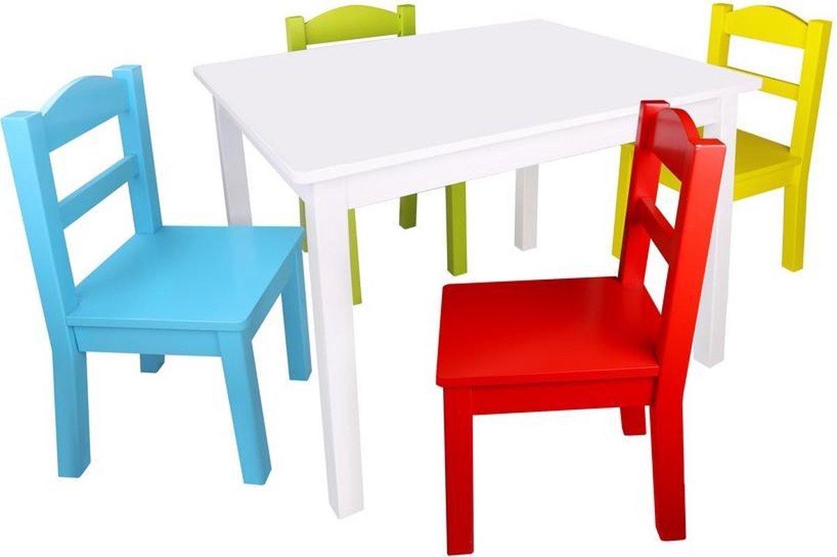 Kinder multi gekleurde tafel en 4 stoelen set (8809N) Per EEw1jFmt