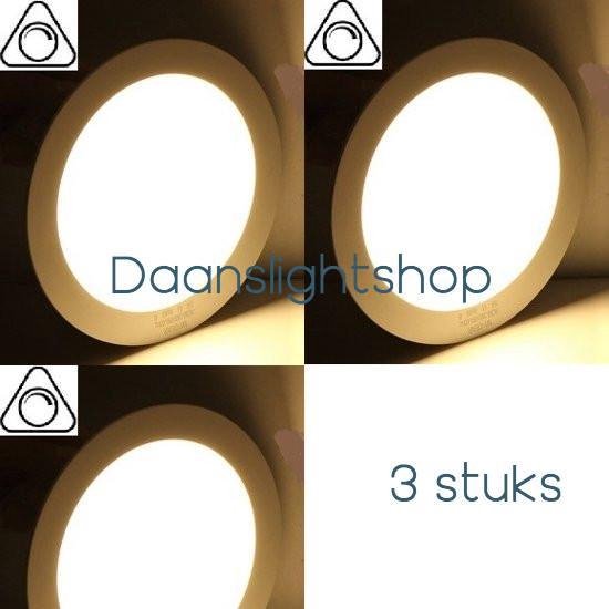 LED Paneel dimbaar Downlight set van 3 stuks Ronde inbouw ledspots 6W 3000K Warm Wit licht Buitendiameter 120mm met dimbare driver.