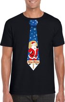 Foute Kerst t-shirt stropdas met kerstman print zwart voor heren XL