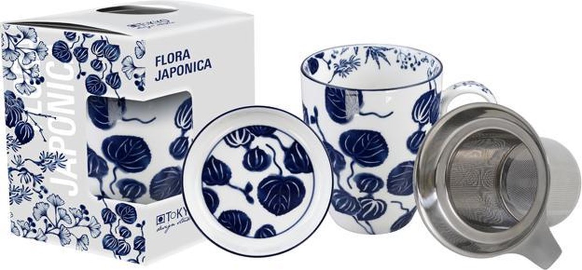 Tokyo Design Studio - Flora Japonica Mug Giftset Ivy w/Strainer and Tea Tip 380ml - tea for oneset - cadeauset