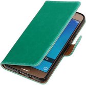 Zakelijke Book Case Telefoonhoesje Geschikt voor de Samsung Galaxy J7 (2016) J710F - Portemonnee Hoesje - Pasjeshouder Wallet Case - Groen