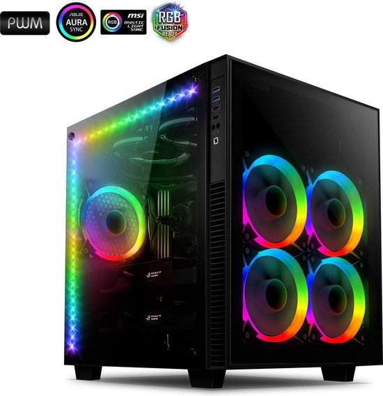 AI Crystal Cube AR V3 Cube temmpred glass ATX PC Gaming behuizing met 5... |