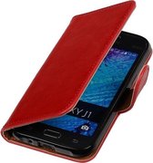 Rood Pull-Up PU Hoesje Samsung Galaxy J1 Booktype Wallet Cover