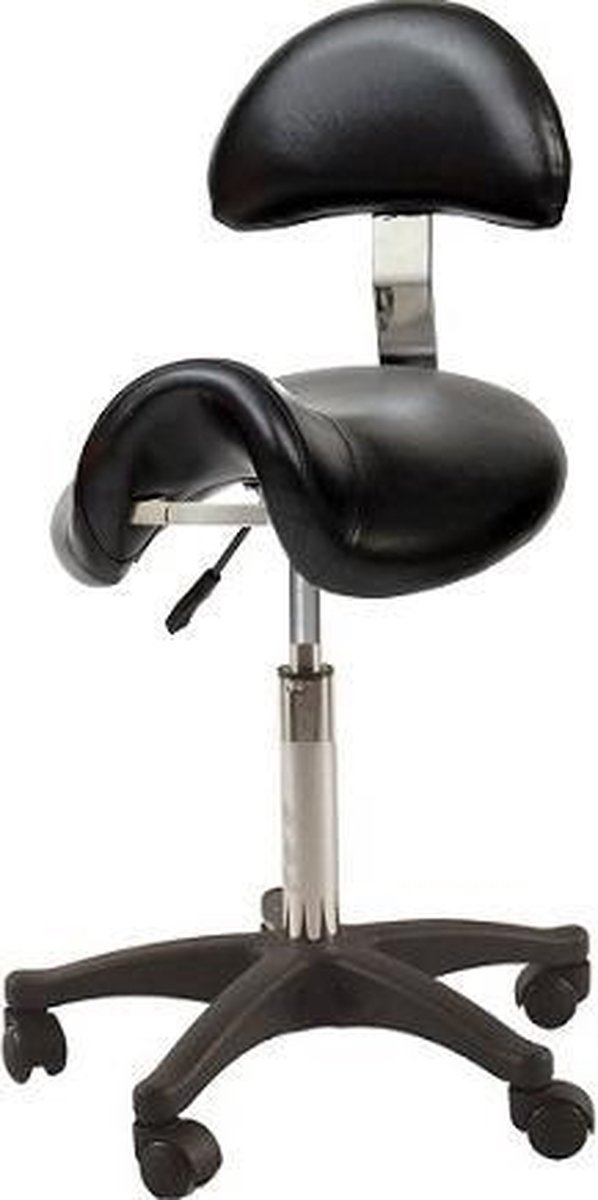 Novicum Liv Comfort zadelkruk kappersfiets met rugleuning zwart en Groot zadel, Medium gasveer kapperskruk zadelstoel