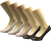 5 paar Dames kousenvoetjes - Kant - zwart-roze-wit