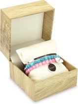 CO88 Collection Gift Set 8CO SET010 Sieraden Geschenkset - Drie Armbanden - Staal en Natuursteen - One-size - Zilverkleurig / Lichtblauw / Roze