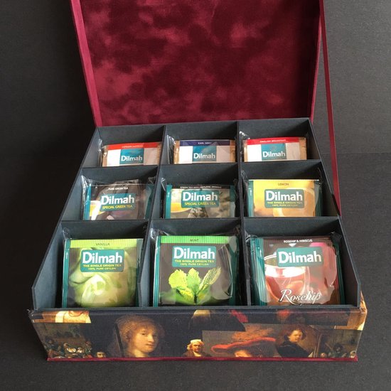 The Dutch Tea Box Rembrandt Theedoos GEVULD met thee - 9 vaks - bordeaux |  bol.com