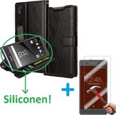 Cyclone Cover wallet hoesje Sony Xperia XZ en XZs zwart met Tempered Glas Screen protector