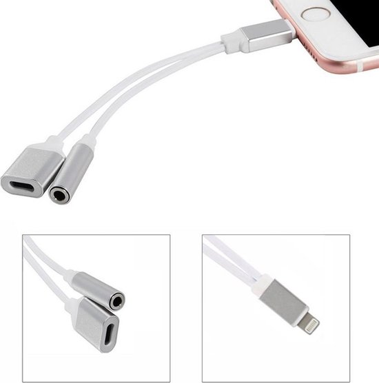 2 in 1 Lightning en 3.5 mm Audio Jack Adapter voor Apple iPhone Zilver |  bol.com