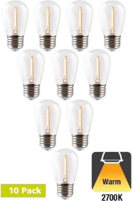 10 Pack - Prikkabel Filament lamp E27 1w Bol Lamp, 35 Lumen, Transparante  Kap, 2700K... | bol.com