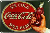 Ice cold Coca Cola - CocaCola - Coke - Coca-Cola - Metalen Wandbord - Fris - Limonade - Horeca - Wanddecoratie - Reclamebord - Muurplaat - Vintage - Retro - Wandbord - Tekst - Deco