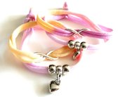 2 Love it Twin Infinity Powerfull - Bracelet - Bracelets d'amitié - Par 2 - Textile gerycyclé - 50 CM de long - Élastique -Jaune - Orange - Lilas - Rose -Couleur argent