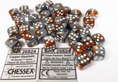 Chessex Gemini Copper - Steel/white D6 12mm Dobbelsteen Set (36 stuks)