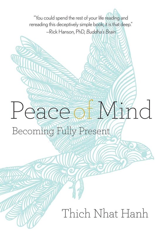 Boek "Peace of Mind" met op de voorkant een getekende duif in lichtblauw met de tekst "Peace of Mind".