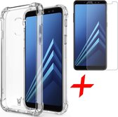 Hoesje voor Samsung Galaxy A8 (2018) Siliconen Hoesje met Versterkte Rand Shock Proof Case + Tempered Glass Screenprotector Transparant iCall