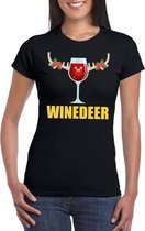 Foute Kerst t-shirt wijntje Winedeer zwart voor dames M