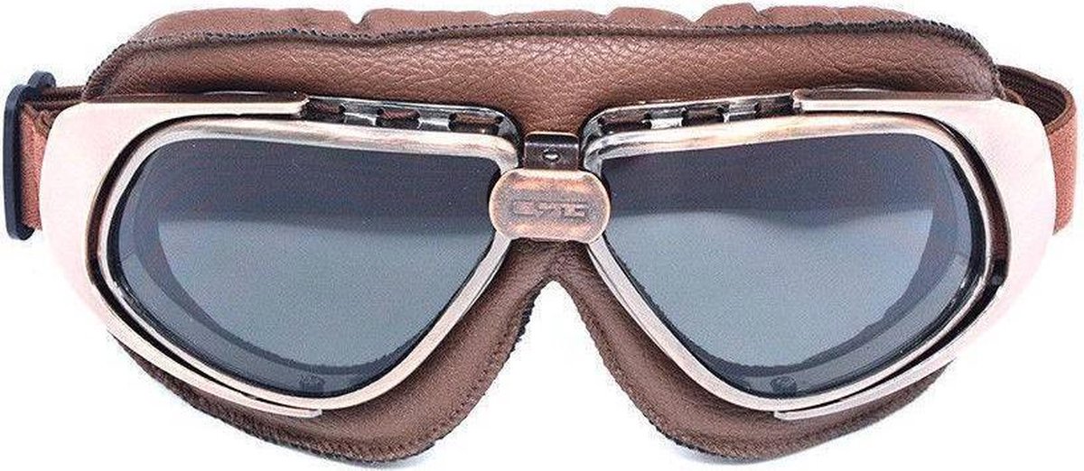 Vintage bruin leren motorbril donker glas
