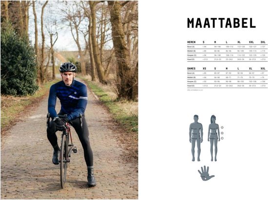 Man op racefiets in een bosrijke omgeving, draagt een blauw en zwart wielershirt.