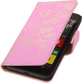 Microsoft Lumia 640 Lace Kant Booktype Wallet Hoesje Roze - Cover Case Hoes