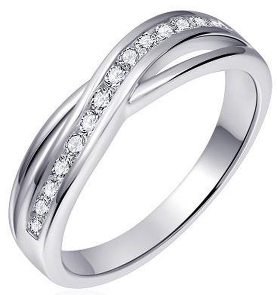 Schitterende Zilveren Dubbele Rand Ring Swarovski ® Zirkonia 16,00 mm. (maat 50) model 146