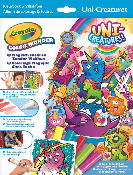 Crayola Color Wonder Eenhoorns - Kleurboek met 5 knoeivrije viltstiften - Crayola