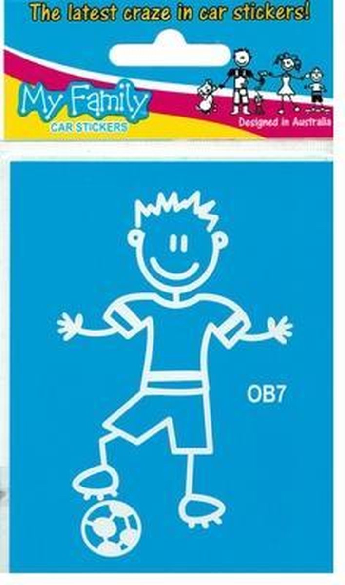 Jongen met voetbal - autosticker - wit - 8,7 cm