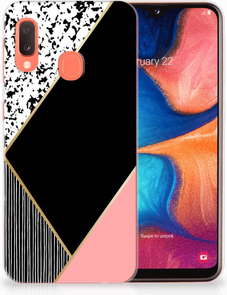 Samsung Galaxy A20e TPU Hoesje Zwart Roze Vormen