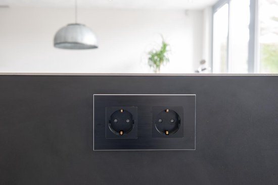Luxus-Time Stopcontacten met glazen frame, 2 vakken, wit, zwart en grijs ( zwart