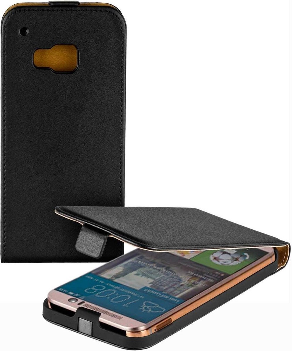LELYCASE Eco-Lederen Flip Case Cover Hoesje HTC One M9 Zwart