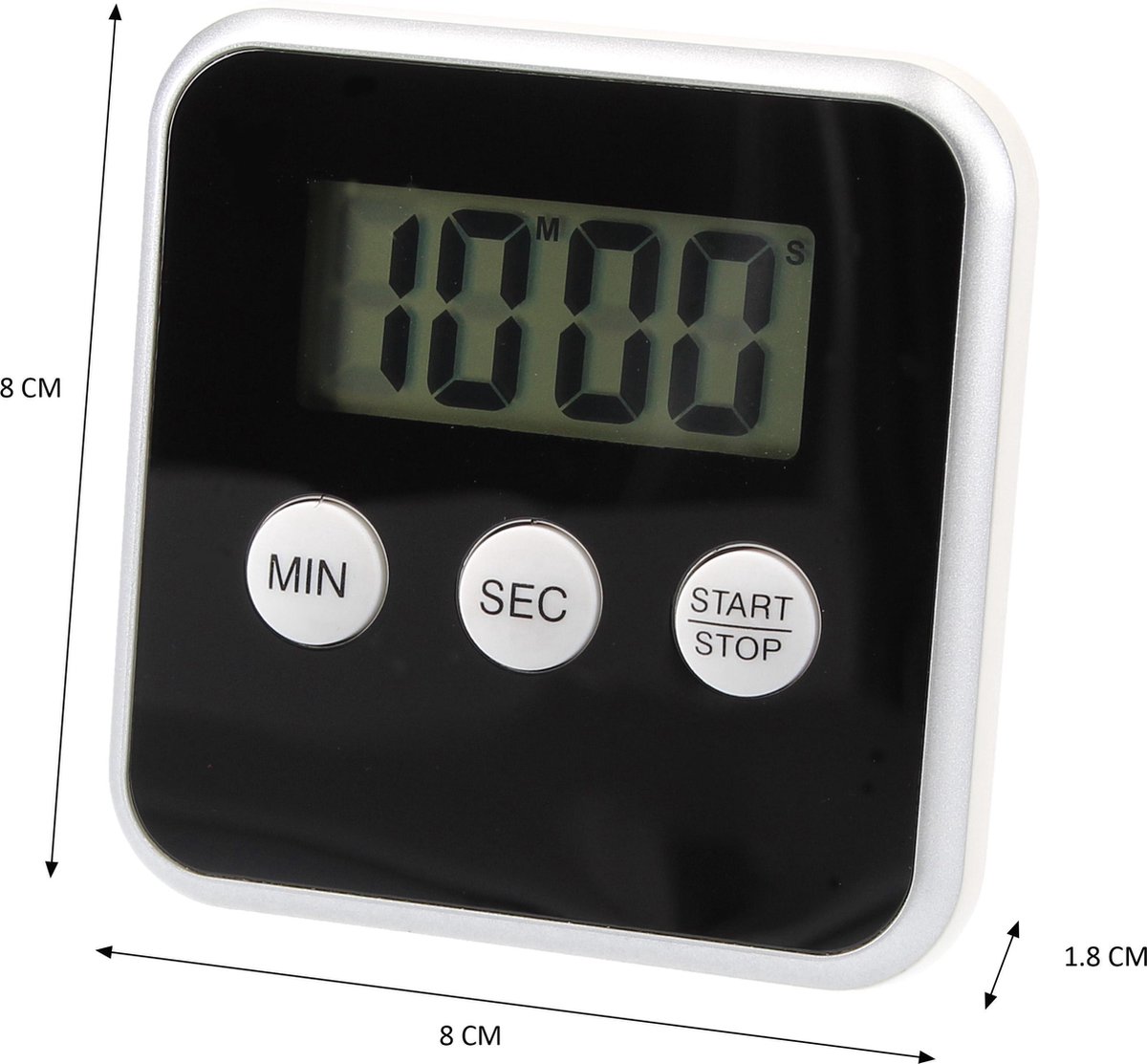 Digitale Timer Zwart – 8x8cm | Timer voor Koken | Kookwekker met Magnetisch Bevestigingssysteem