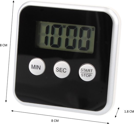 Digitale Timer Zwart 8x8cm | Timer voor Koken | Kookwekker met Magnetisch... | bol.com