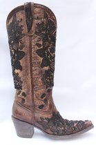 Cowboy laarzen dames Old Gringo Nicolette - echt leer - bruin/zwart - spitse neus - maat 40