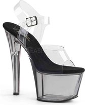 Pleaser Sandaal met enkelband, Paaldans schoenen -37 Shoes- SKY-308T Paaldans schoenen Zwart/Zilverkleurig