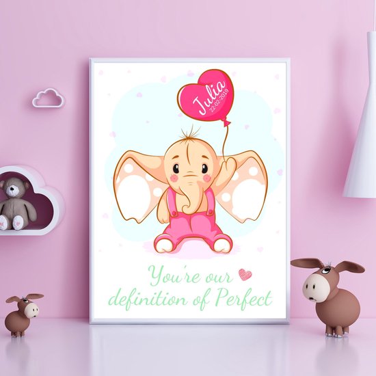 Gepersonaliseerde Poster Babykamer Of Kinderkamer, Poster Met Naam Van Kind, Gepersonaliseerd Kraamcadeau. Inclusief Fotolijst ! 21x30 Cm (A4). You're Our Definition Of Perfect