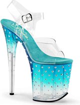 Pleaser Sandaal met enkelband, Paaldans schoenen -36 Shoes- STARDUST-808T Paaldans schoenen Blauw/Transparant