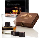 Lumaland - Whiskey stenen - van hoogwaardig graniet - Whiskey stones - incl. houten doos, opbergtasje en edelstalen tang - Set van 9 - Zwart