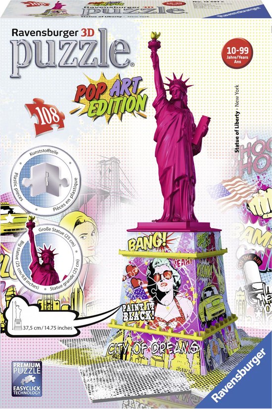 Ravensburger Statue of Liberty Pop Art - 3D Puzzel gebouw van 108 stukjes